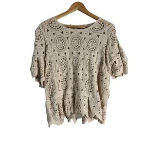 Solitaire Ecru Crochet Peplum Top Large